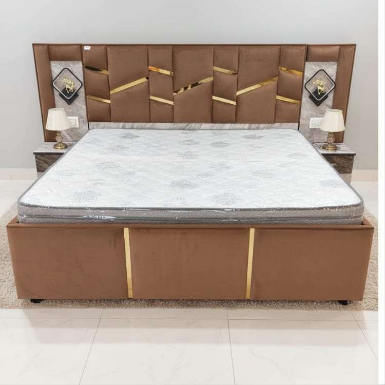 Dusty Pink King Size Bed with Designer Headboard and Storage